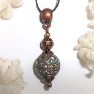Boho Necklace Turquoise Blue and Red Copper Flower Floral Fashion Jewelry 7301